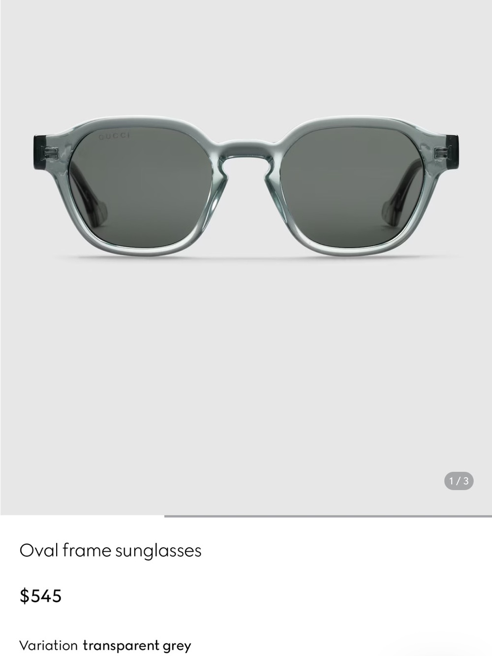 Gucci Transparent Grey Oval Sunglasses for Men